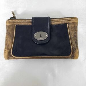 Vintage Fossil Bi-Fold Leather Wallet Two-Tone Brown & Black